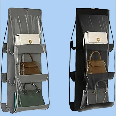 Picture of 3 Layers Folding Shelf Bag 6 Pocket Foldable Hanging Bag Purse Handbag Organizer Door Sundry Pocket Hanger Storage Closet Hanger - Hanger -Multicolor