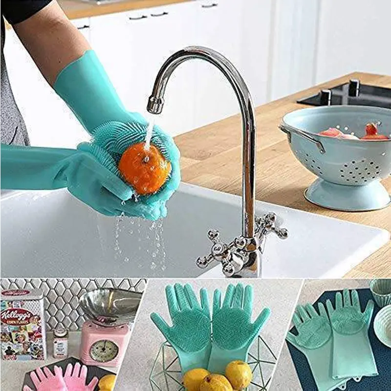 Picture of Silicone Dish Washing Kitchen Hand Gloves - Hand Gloves -Multicolor