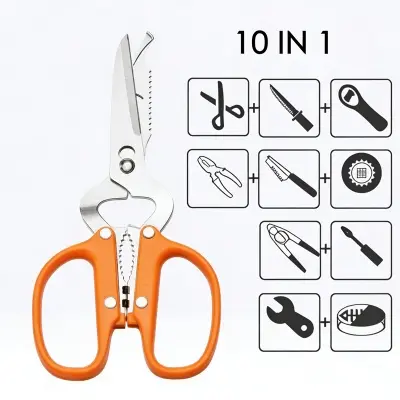 Picture of 10 in 1 Detachable Scissors Stainless Steel Detachable Multifunctional Stainless Poultry Kitchen Nutcracker Bottle opener Bone- Light Green -Multicolor