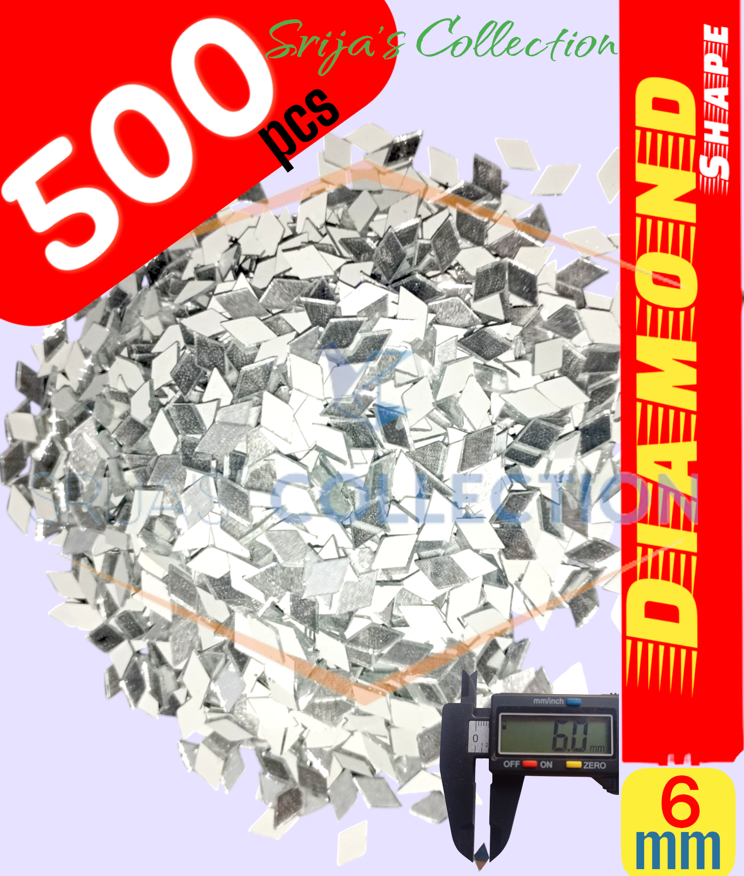 Picture of 6mm (0.6 cm) Rhombus Shape Mirror for Lippan Art, Embroidery Works in Any Other Clothes, Jewellery Making, Arts & Crafts Mosaic Tiles