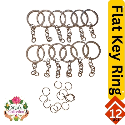 Picture of 12 pieces Key Rings with Chain Metal Split Rings for Crafts 25mm with 30 mm Chains Open Jump Ring