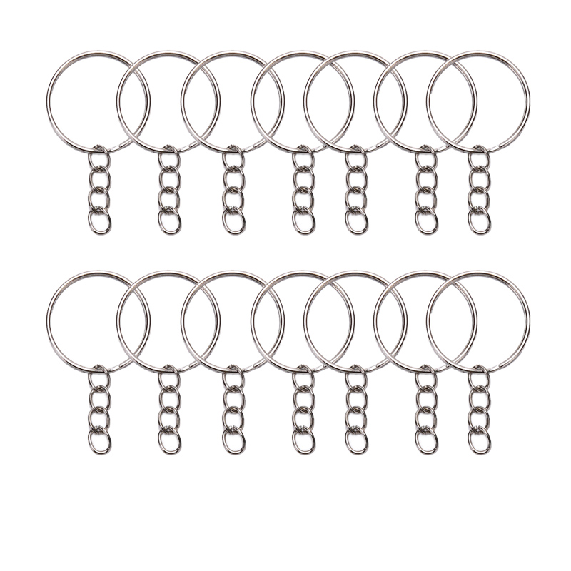 Picture of 12 pieces Key Rings with Chain Metal Split Rings for Crafts 25mm with 30 mm Chains Open Jump Ring