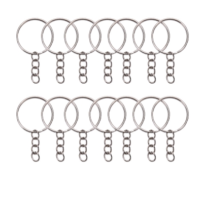Picture of 12 pieces Key Rings with Chain Metal Split Rings for Crafts 25mm with 30 mm Chains Open Jump Ring
