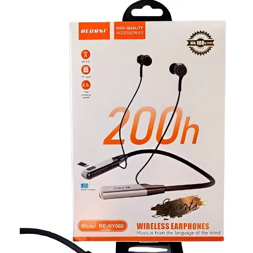 Picture of Regrsi wireless Neckband Bluetooth Earphone RE-NY060 Charging backup 200 Hours Hesdphones(Black)