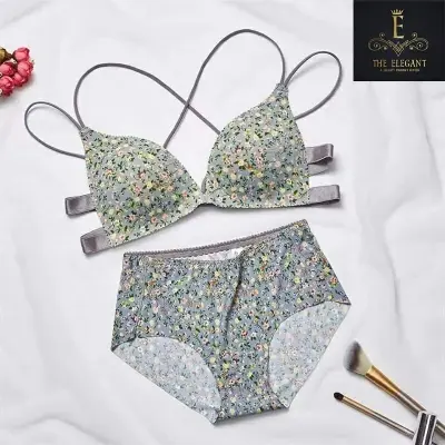 Picture of Imported Floral Push-up Bra and panty set for Women(Multicolor)