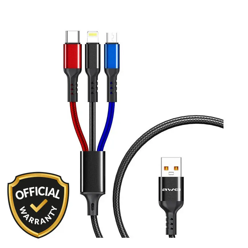 Picture of Awei 3 In 1 Usb Cable Cl-971 For Micro Lightning Cable Type-C(Multicolor)