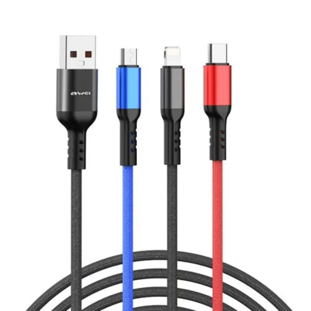 Picture of Awei 3 In 1 Usb Cable Cl-971 For Micro Lightning Cable Type-C(Multicolor)