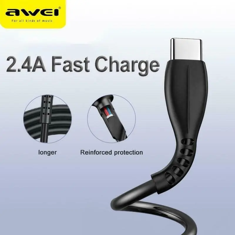 Picture of Awei CL-115T Data Cable for Type-C 2.4A Fast Charging Cable(Black)