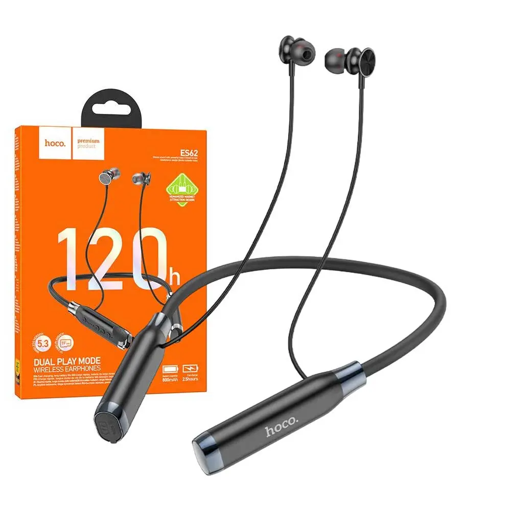 Picture of ES62 Dual Play Bluetooth Neckband, 120 Hours Music Time Pretty Neck-Hang Wireless Headphones(Black)