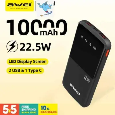 Picture of Awei P10K 10000mAh Fast Charing Power bank 22.5W Power Bank(Black)