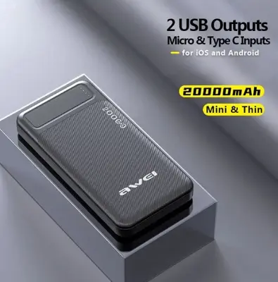 Picture of Awei P6K 20000mAh Fast Charging Dual USB Port Powerbank Micro USB and Type C Input Power Bank Black(Black)