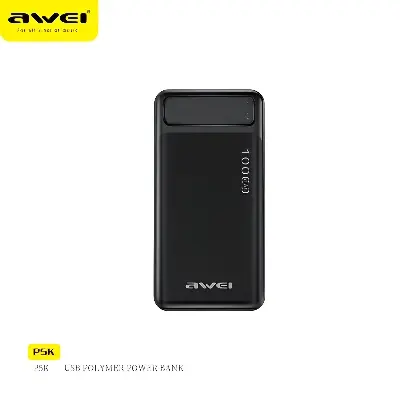 Picture of AWEI P5K Portable Power Bank 10000mAh Power bank Dual USB A Type c Micro Dual input Fast Charge Travel Power bank(Black)