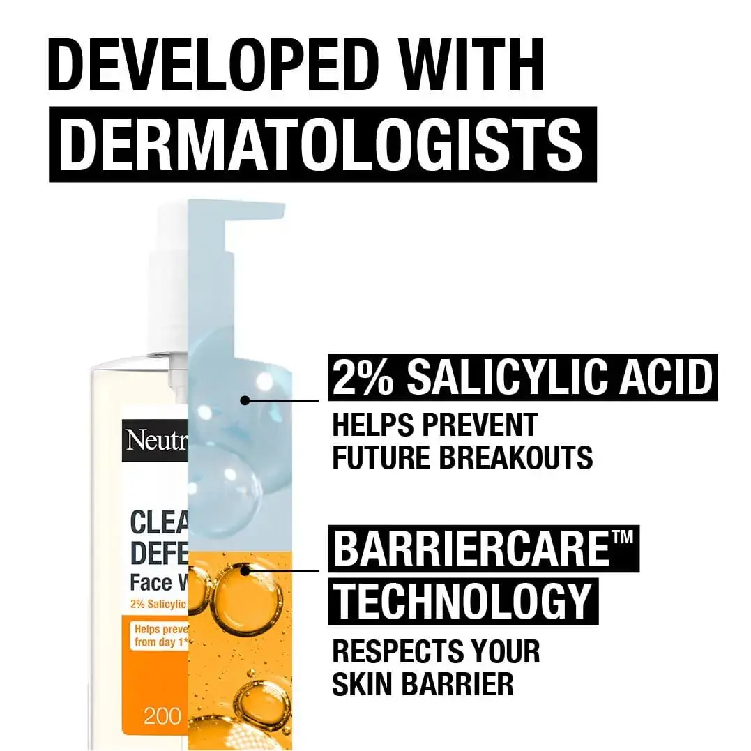 Picture of NEUTROGENA Clear & Defend 2% Salicylic Acid Face Wash 200ml - Oil Free Face Wash