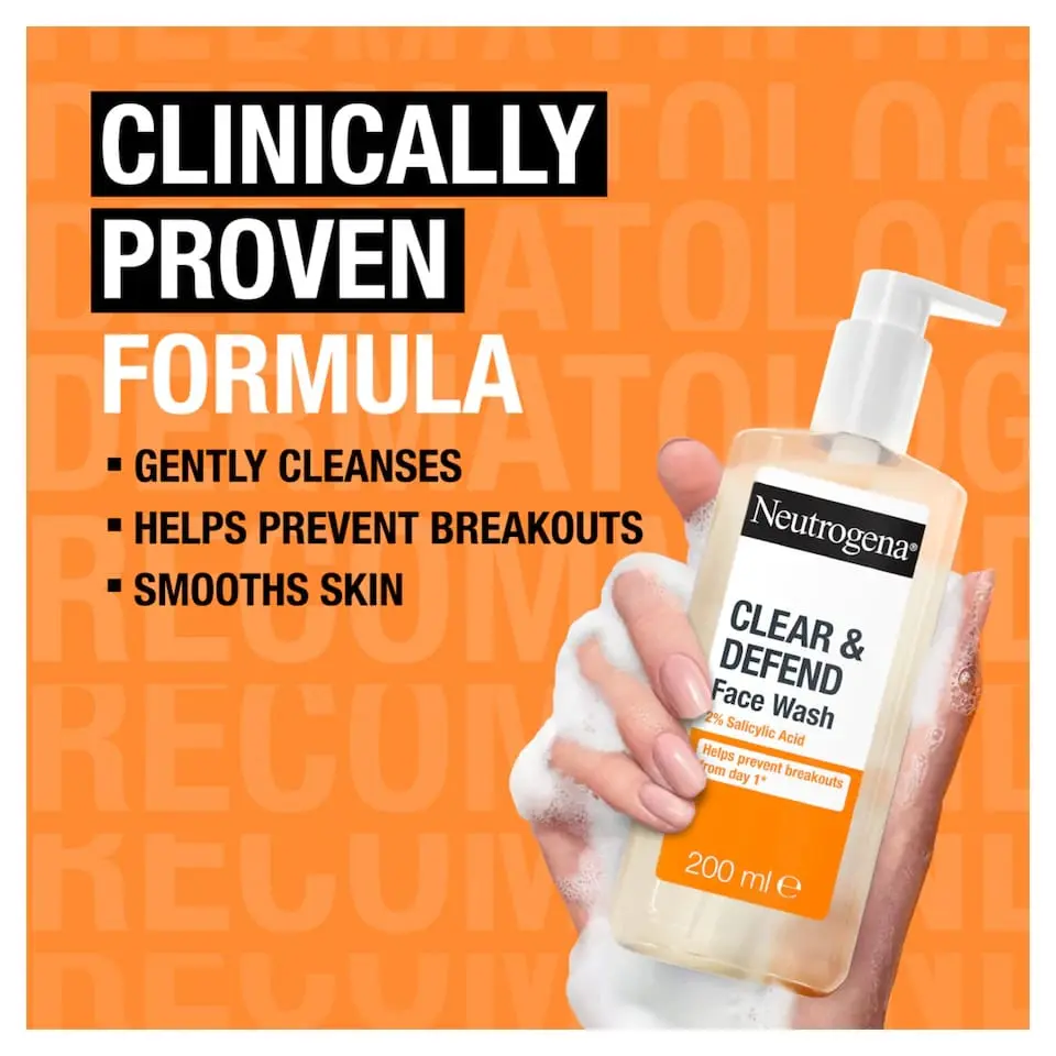 Picture of NEUTROGENA Clear & Defend 2% Salicylic Acid Face Wash 200ml - Oil Free Face Wash