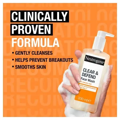Picture of NEUTROGENA Clear & Defend 2% Salicylic Acid Face Wash 200ml - Oil Free Face Wash