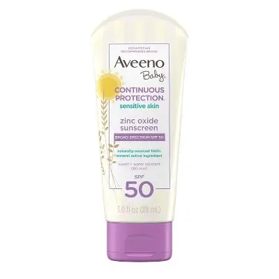 Picture of Aveeno Baby Continuous Protection Sensitive Skin Zinc Oxide Sunscreen Broad Spectrum SPF 50 (88mL)