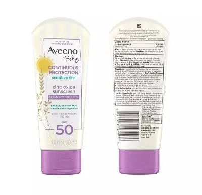 Picture of Aveeno Baby Continuous Protection Sensitive Skin Zinc Oxide Sunscreen Broad Spectrum SPF 50 (88mL)