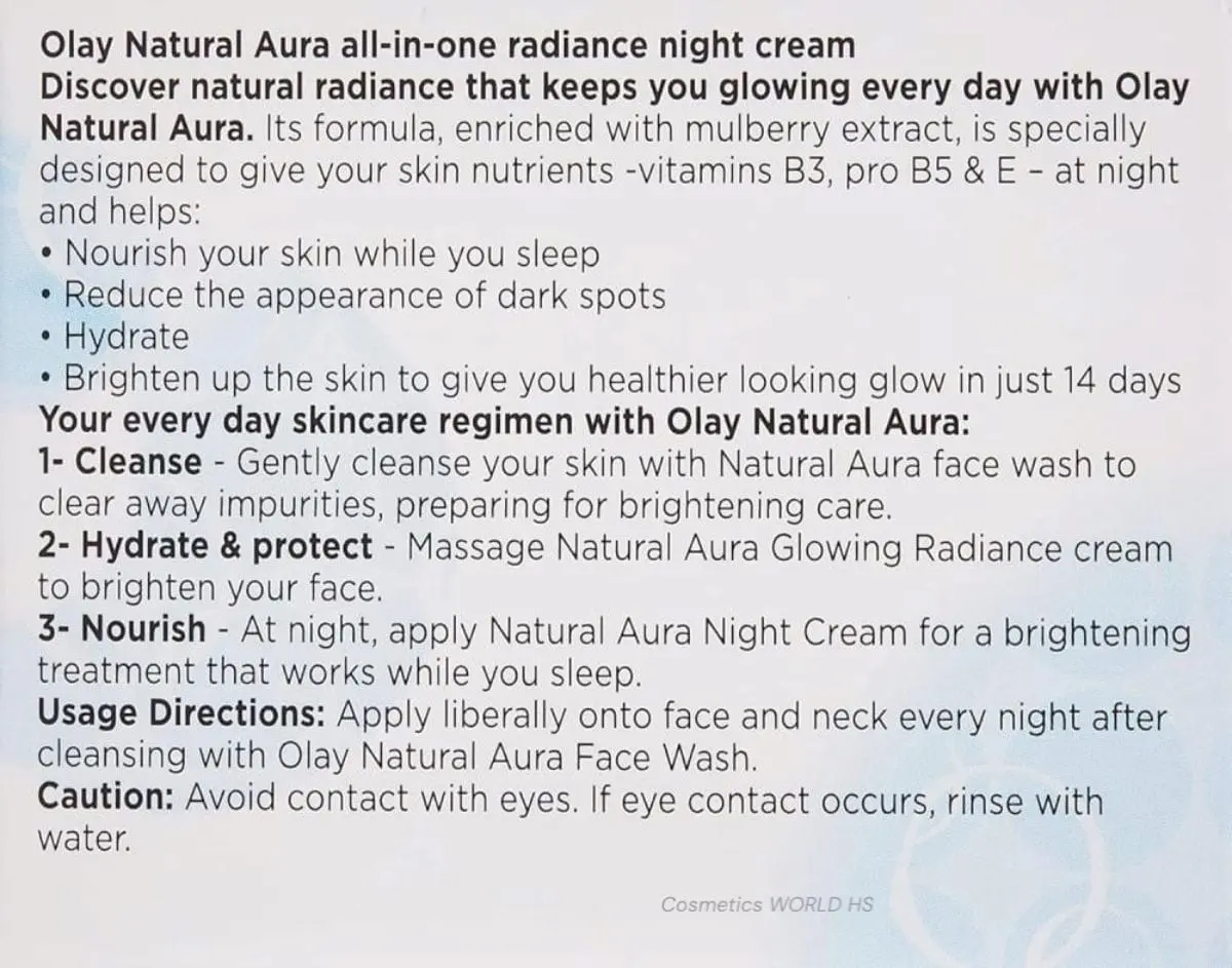 Picture of Olay Natural Aura All in One Radiance Night Cream with Mulberry Extract 50g - fairness cream
