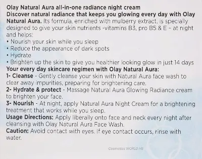 Picture of Olay Natural Aura All in One Radiance Night Cream with Mulberry Extract 50g - fairness cream