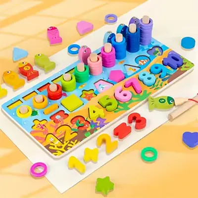 Picture of Realistic 6in1 Puzzle Wooden Math Learning Play Toy Creative Children’s Gift,Wooden Letters and Number Column Board Fishing Board Game Math Toys