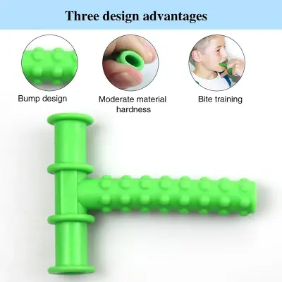 Picture of ORGINAL T Shape Silicone Chewable Oral Motor Chewy Tube Sensory for- Autism Sensory toy  ,ADHD Therapy,  New Born Oral Placement Therapy,Speech Therapy,Gum Muscle Tongue Trainer for Autistic Children Speech Rehabilitation Line Harmonica Vocalization