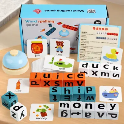 Picture of word Spelling game, Word Toys Letter Cognitive Challenge Memory English Word Game Early Learning Educational Kid Learning Toy Wooden Block Puzzle Alphabet Cognition Spelling Game 26 English Alphabet Toy