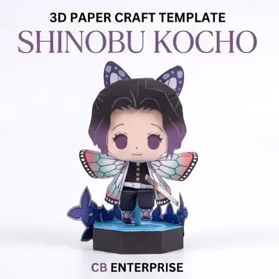 Picture of Shinobu Kocho Papercraft Template - Demon Slayer DIY 3D Paper Model Figure  Shinobu Kocho Chibi Paper Doll Kit   DIY Insect Hashira Shinobu - Demon Slayer Papercraft Toy