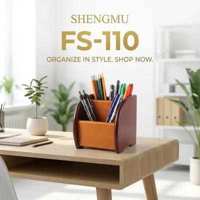 Picture of Shengmu Wooden Pen Holder (FS-110) - Premium MDF Desk Organizer for Office & Study - Pen & Remote Stand