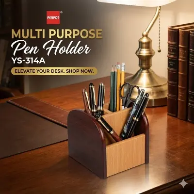 Picture of Penpot Multi Purpose Pen Holder (YS-314A) - Wooden MDF Desk Organizer for Office & Study - Mobile & Stationery Stand