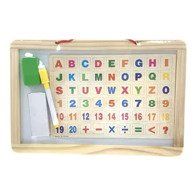Picture of 2-in-1 Wooden Magnetic Writing Board for Kids (33x23cm) - Double Sided Whiteboard & Blackboard Slate with Tangram Puzzles