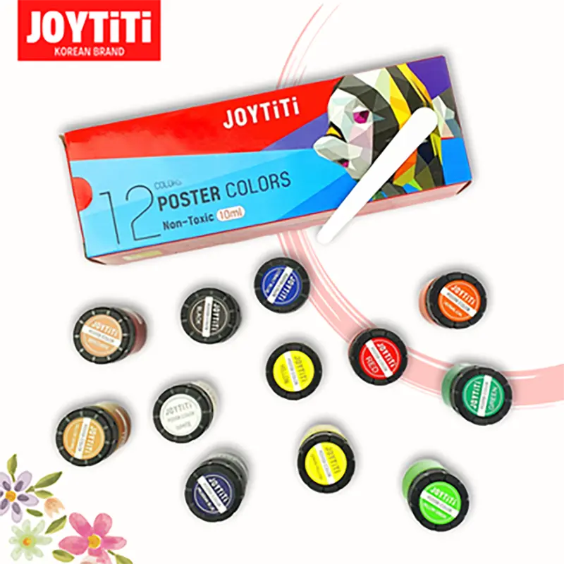 Picture of Joytiti Poster Color Set 12 Shades (10ml Jars) - Made in Korea - Non-Toxic Vibrant Art Paint for Students