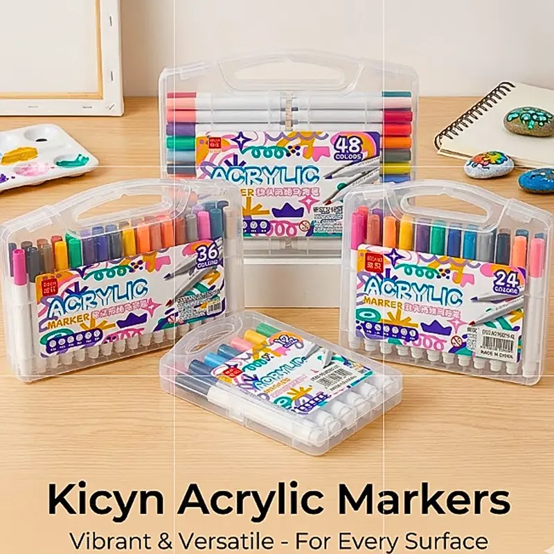 Picture of Kicyn 48 Colors Acrylic Marker Set (NO. 808) - Soft Tip Water-Based Paint Pens for Rock, Wood, Glass & DIY,Premium 48pc Acrylic Paint Pens - Multi-Surface Markers for Artists(12/24/36/48)
