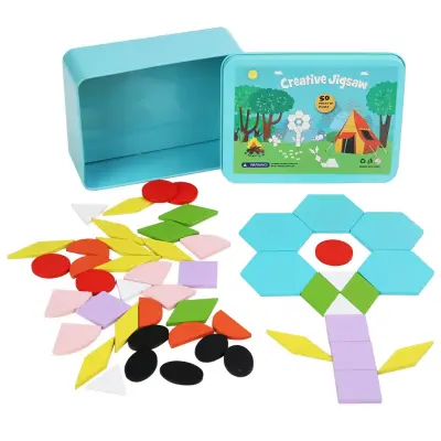 Picture of Wooden Pattern Animal Jigsaw Puzzle Colorful Tangram Toy Kids Montessori Early Education Sorting Games Toys Children Gift