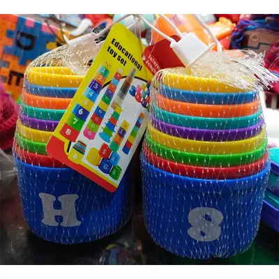 Picture of 9PCS Rainbow Stacking Cups Toy for Toddlers - Educational Number & Letter Learning Tower with Mini Bear