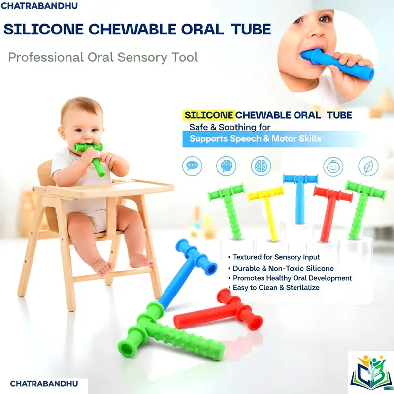 Picture of ORGINAL T Shape Silicone Chewable Oral Motor Chewy Tube Sensory for- Autism Sensory toy  ,ADHD Therapy,  New Born Oral Placement Therapy,Speech Therapy,Gum Muscle Tongue Trainer for Autistic Children Speech Rehabilitation Line Harmonica Vocalization