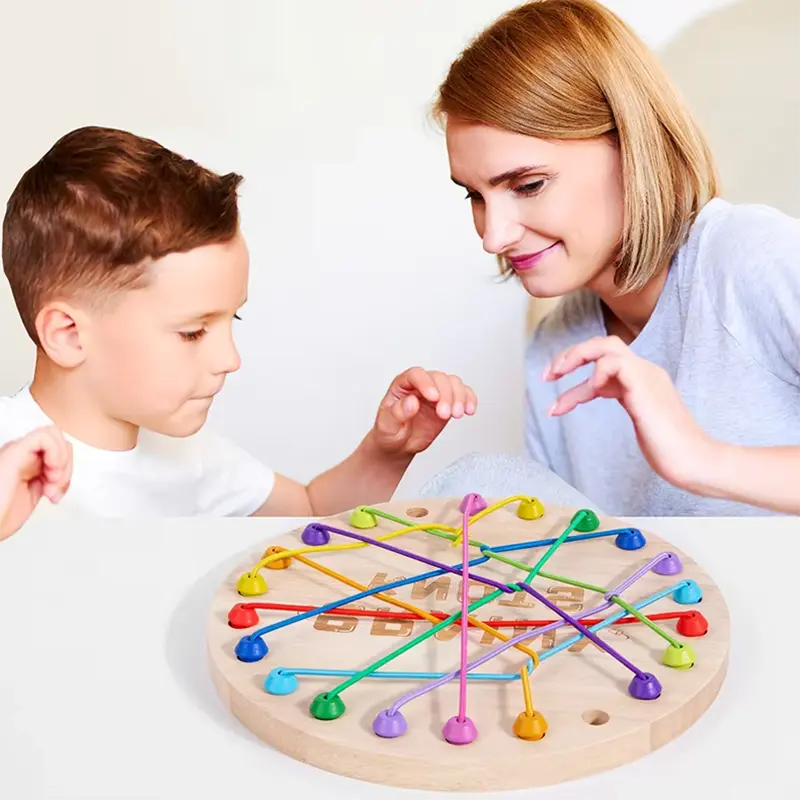 Picture of Wooden Tangled Rope Puzzle for Kids - Brain Teaser Knot Untying Game - Montessori Logic & Fine Motor Skill Toy