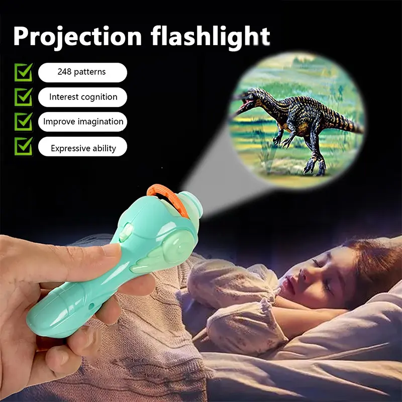 Picture of Mini Projector Flashlight Torch Educational Learning and Playing Toys 5 Slides 40 Pictures Clear Projection Slide Flashlight for Kids 2 & 3 Year Old - (Random Color - Multi)