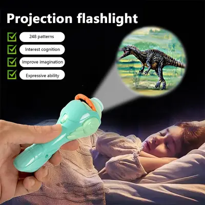 Picture of Mini Projector Flashlight Torch Educational Learning and Playing Toys 5 Slides 40 Pictures Clear Projection Slide Flashlight for Kids 2 & 3 Year Old - (Random Color - Multi)