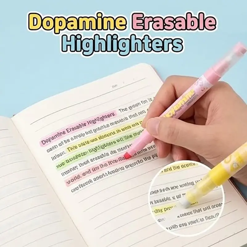 Picture of Dofamine Erasable Highlighters (Model 955) - Set of 6 Pastel Color Dual-Tip Marker Pens - Dopamine Series
