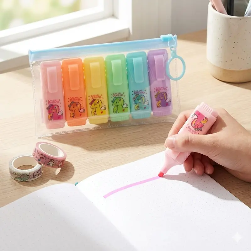 Picture of Princess Mini Highlighters (Set of 6) - Cute Unicorn Themed Capsule Marker Pens for Kids & School