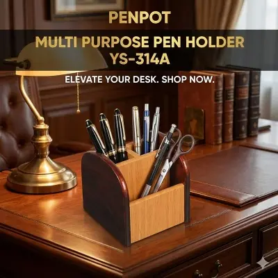 Picture of Penpot Multi Purpose Pen Holder (YS-314A) - Wooden MDF Desk Organizer for Office & Study - Mobile & Stationery Stand