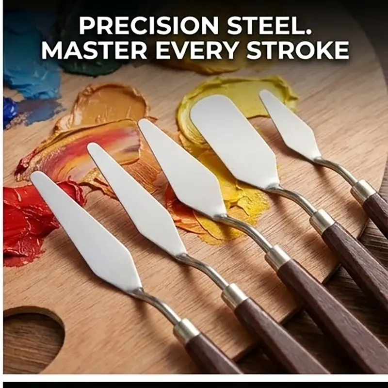Picture of Artist Palette Knife Set (5 Pcs) - Stainless Steel Spatula with Wooden Handle for Oil & Acrylic Painting,Professional Painting Knife Set - 5 Pcs Stainless Steel Spatulas
