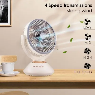 Picture of Jysuper JY-2570 Fan 10 Inch High Speed Rechargeable Table Fan with Oscillation 8000mAh Battery Automatic Oscillation 4 Speed Modes LED Night Light Portable USB Charging Desk Fan for Home, Office & Study
