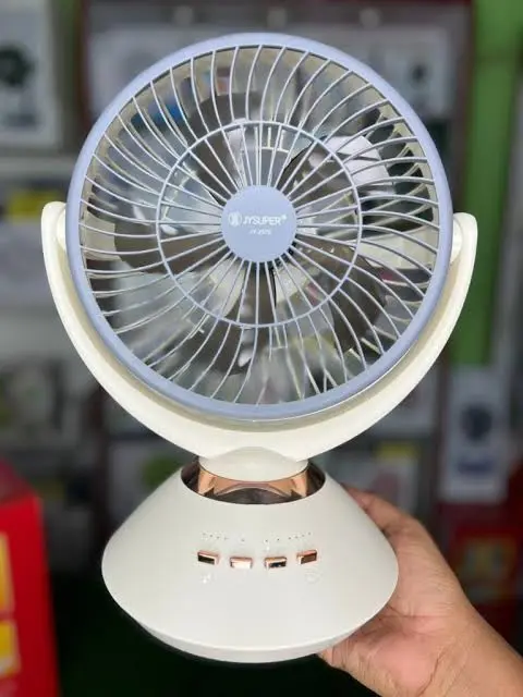 Picture of Jysuper JY-2570 Fan 10 Inch High Speed Rechargeable Table Fan with Oscillation 8000mAh Battery Automatic Oscillation 4 Speed Modes LED Night Light Portable USB Charging Desk Fan for Home, Office & Study