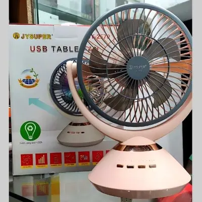 Picture of Jysuper JY-2570 Fan 10 Inch High Speed Rechargeable Table Fan with Oscillation 8000mAh Battery Automatic Oscillation 4 Speed Modes LED Night Light Portable USB Charging Desk Fan for Home, Office & Study