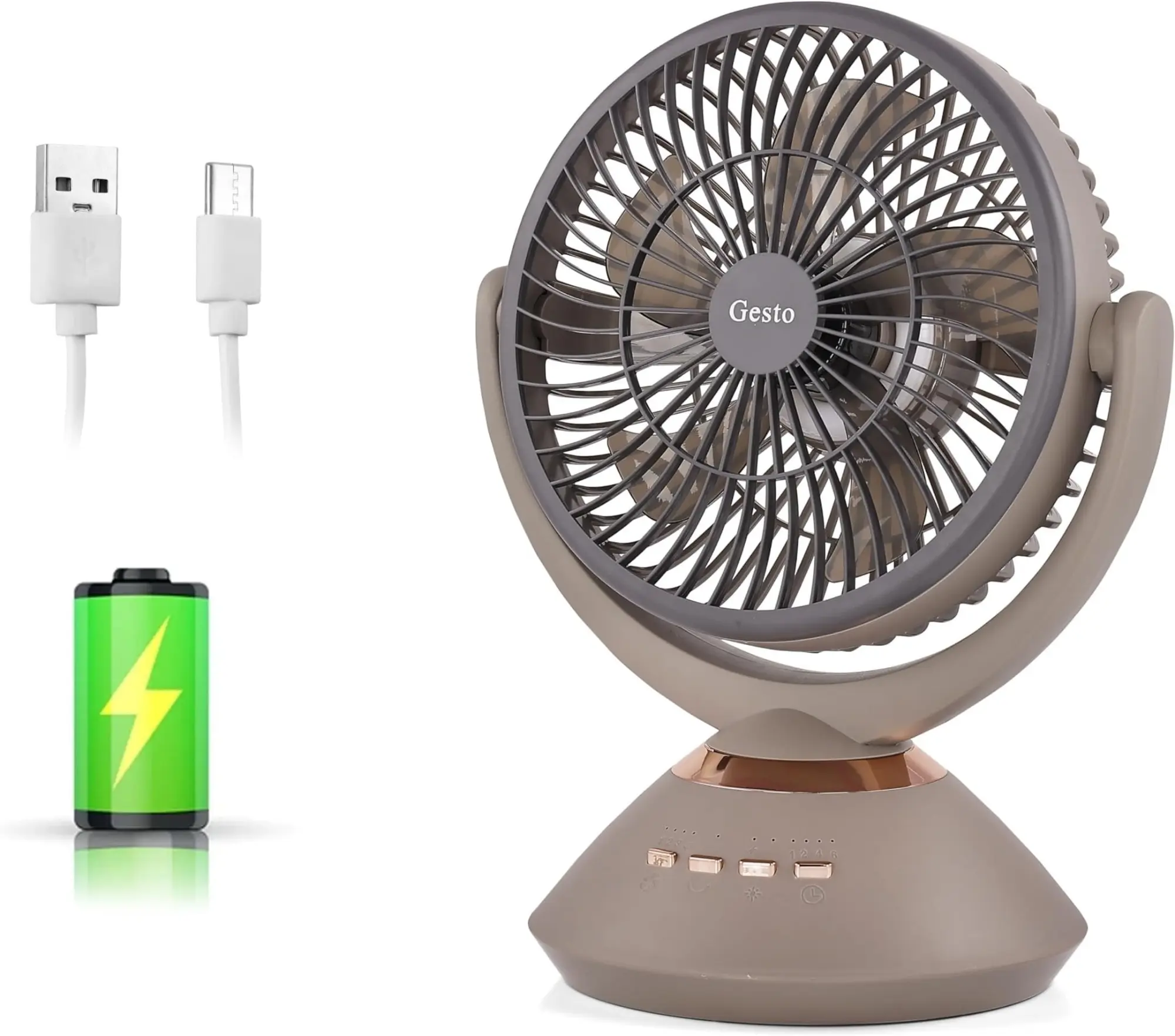 Picture of Jysuper JY-2570 Fan 10 Inch High Speed Rechargeable Table Fan with Oscillation 8000mAh Battery Automatic Oscillation 4 Speed Modes LED Night Light Portable USB Charging Desk Fan for Home, Office & Study