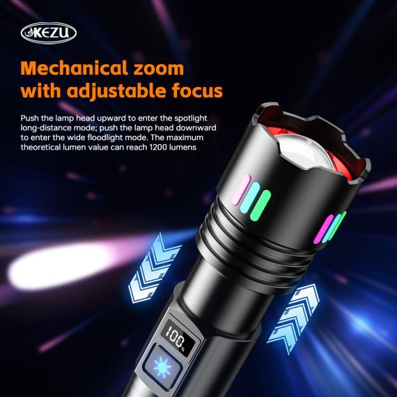 Picture of KEZU W511A Flashlight High Power Torch Light Rechargeable Flashlight 2000M Brightness with Digital Display 1200 Lumens