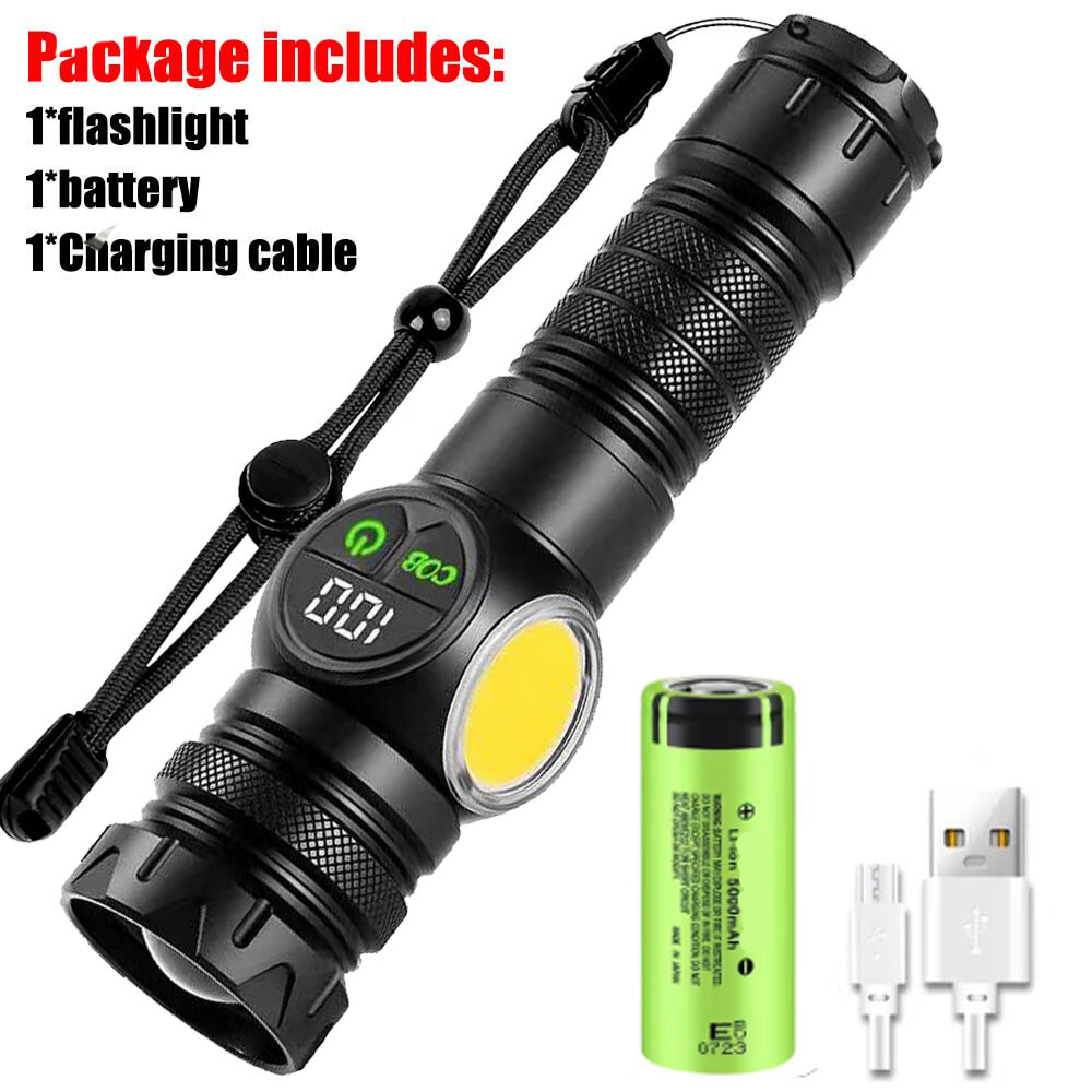 Picture of RUILANG RL-S2305 USB Rechargeable LED Flashlight Alloy Torch with Screen Digital Display Tail Magnet COB Side Light Long Distance Flashlight