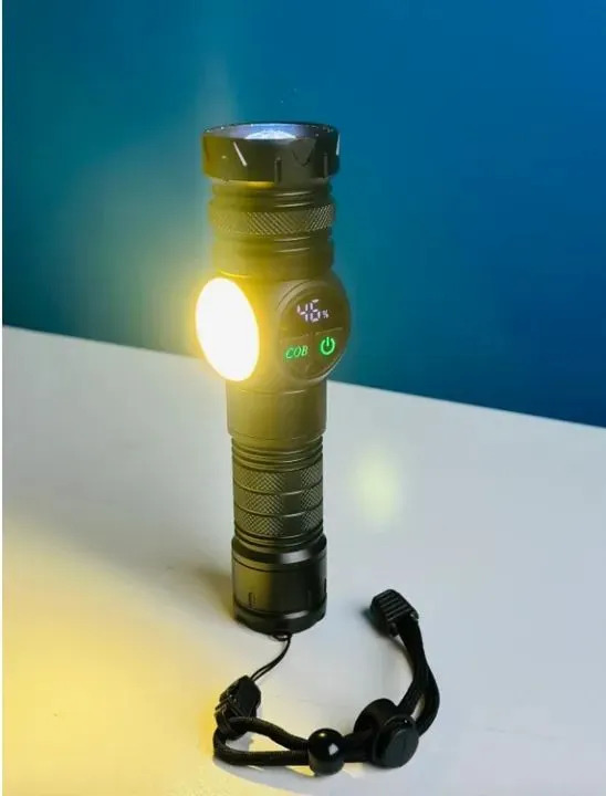 Picture of RUILANG RL-S2305 USB Rechargeable LED Flashlight Alloy Torch with Screen Digital Display Tail Magnet COB Side Light Long Distance Flashlight