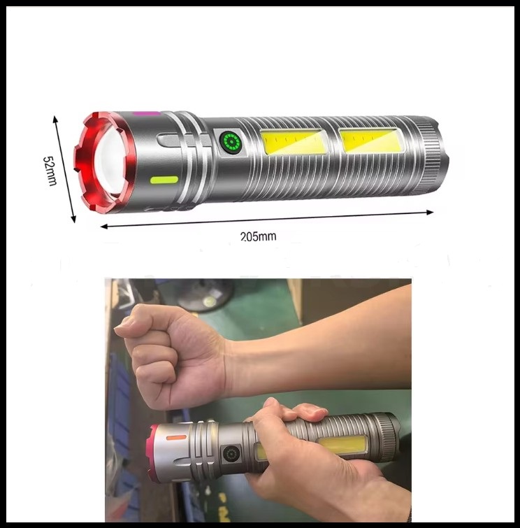 Picture of X03 Rechargeable Aluminum Alloy Body Zooming Torch Light Flashlights with COB Light Digital Display Type-C Port - Grey